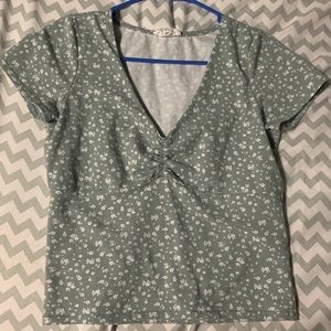 Green floral crop top